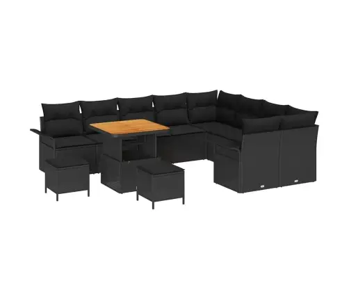 12 Gabalu Dārza Dīvānu Komplekts Ar Spilveniem Melnā Polietilēna Rotangpalmas Akācijas Vidaxl