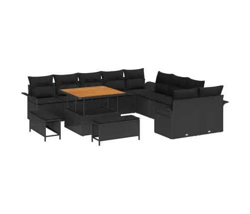 13 Gab. Dārza Dīvānu Komplekts Ar Spilveniem Melnā Poli Rattan Akācijā Vidaxl