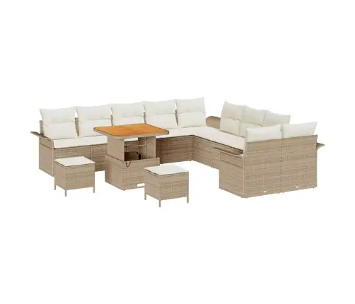 13 Gabalu Dārza Dīvānu Komplekts Ar Spilveniem Bēšā Rotangpalma Un Akācija Vidaxl