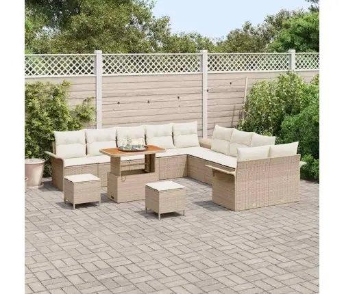 13 Daļīgais Dārza Dīvānu Komplekts Ar Spilveniem Bēšā Poli Rotangpalmas Akācijas Vidaxl