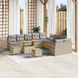Dārza Dīvānu Komplekts Ar Spilvenu 13 Pcs Bēša Un Gaiši Pelēka Vidaxl