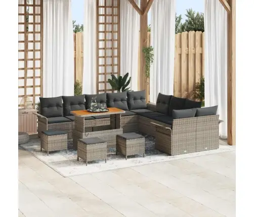 14 Daļīgas Dārza Dīvānu Komplekts Ar Spilveniem Pelēka Poli Rotangpalmas Akācija Vidaxl