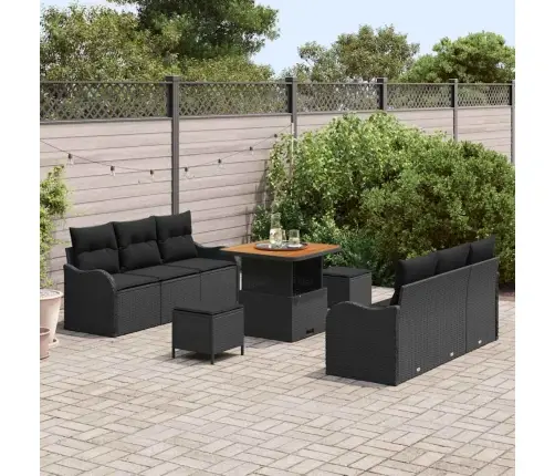 Sodo Sofų Rinkinys Su Pagalve Su Saugykla 9 Pcs Juoda