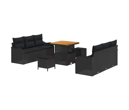 Sodo Sofų Rinkinys Su Pagalve Su Saugykla 9 Pcs Juoda