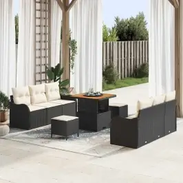 Dārza Dīvānu Komplekts 9 Pcs Melns Un Krēmkrāsa 80 X 80 X 71 Cm Vidaxl