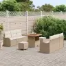 9 Gabalu Dārza Dīvānu Komplekts Ar Spilveniem Bēša Poli Rattan Akācija Vidaxl