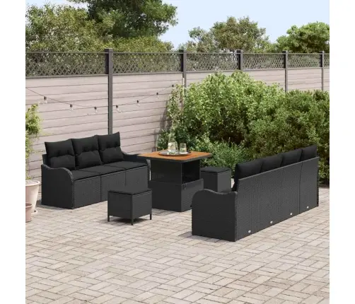 10 Gabalu Dārza Dīvāna Komplekts Ar Spilveniem Melnā Poli Rotangpalmas Akācijā Vidaxl