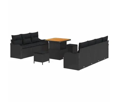10 Gabalu Dārza Dīvāna Komplekts Ar Spilveniem Melnā Poli Rotangpalmas Akācijā Vidaxl