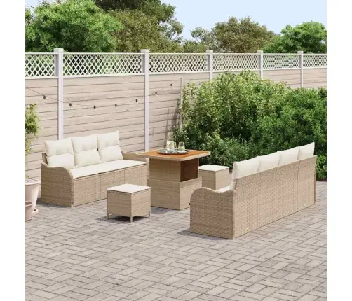 Sodo Sofų Rinkinys Su Pagalve 10 Pcs Bežinė Ir Kreminė