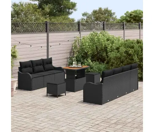 Sodo Sofų Rinkinys Su Pagalve Su Saugykla 10 Pcs Juoda