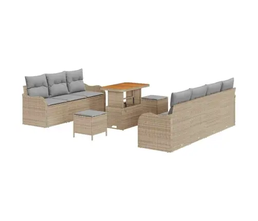 10 Gabalu Dārza Dīvānu Komplekts Ar Spilveniem Bēšs Poli Rotangpalma Akācija Vidaxl