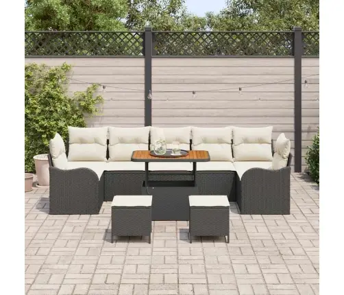 10 Gabalu Dārza Dīvānu Komplekts Ar Spilveniem Melna Poli Rotangpalma Akācija Vidaxl