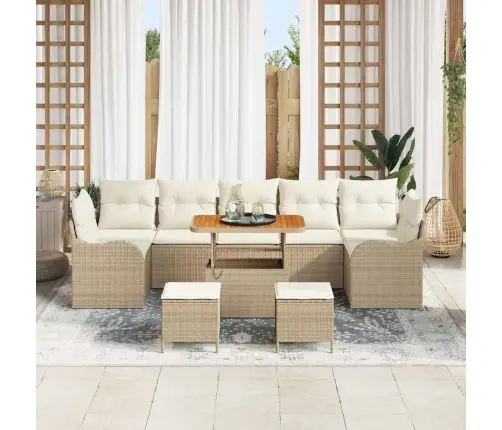 Sodo Sofų Rinkinys Su Pagalve 10 Pcs Bežinė Ir Kreminė