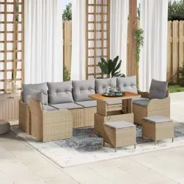 Dārza Dīvānu Komplekts Ar Spilvenu 10 Pcs Bēša Un Gaiši Pelēka Vidaxl