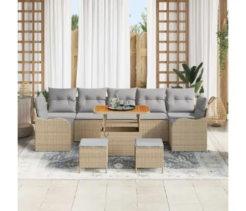 10 Gabalu Dārza Dīvāna Komplekts Ar Spilveniem Bēšs Poli Rotangpalma Akācija Vidaxl