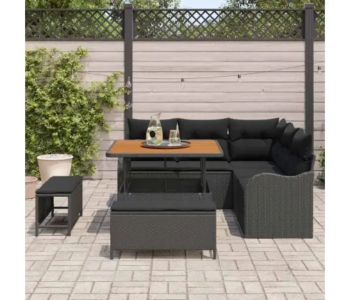 Sodo Sofų Rinkinys Su Pagalve Su Saugykla 8 Pcs Juoda