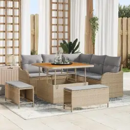 Dārza Dīvānu Komplekts Ar Spilvenu 8 Pcs Bēša Un Gaiši Pelēka Vidaxl