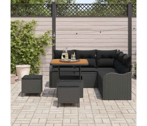 Sodo Sofų Rinkinys Su Pagalve Su Saugykla 8 Pcs Juoda