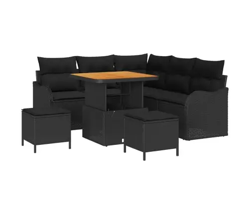 Sodo Sofų Rinkinys Su Pagalve Su Saugykla 8 Pcs Juoda