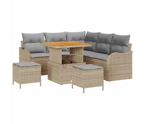 Dārza Dīvānu Komplekts Ar Spilvenu 8 Pcs Bēša Un Gaiši Pelēka Vidaxl