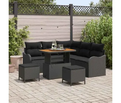 Dārza Dīvānu Komplekts Ar Spilvenu Ar Uzglabāšanu 8 Pcs Melna Vidaxl