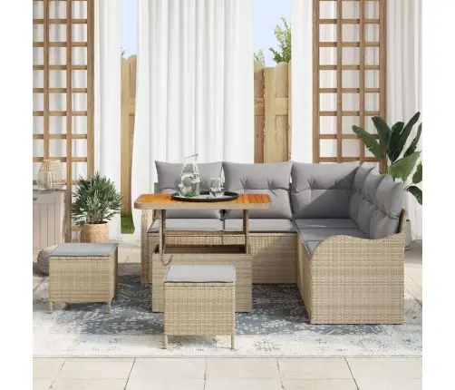 Sodo Sofų Rinkinys Su Pagalve 8 Pcs Bežinė Ir Šviesiai Pilka