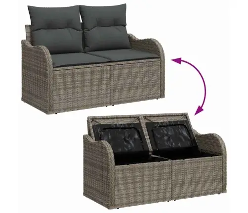 Sodo Sofų Rinkinys Su Pagalve Su Saugykla 8 Pcs Pilka