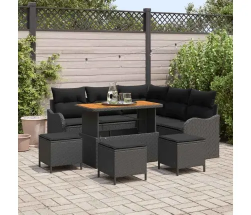 Sodo Sofų Rinkinys Su Pagalve Su Saugykla 9 Pcs Juoda