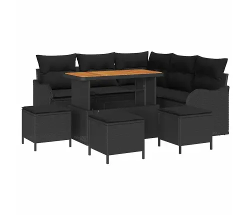 Sodo Sofų Rinkinys Su Pagalve Su Saugykla 9 Pcs Juoda