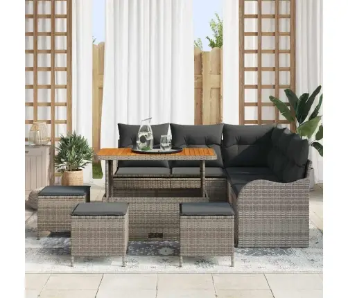 Sodo Sofų Rinkinys Su Pagalve Su Saugykla 9 Pcs Pilka