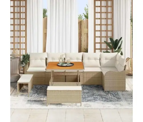 9 Gabalu Dārza Dīvānu Komplekts Ar Spilveniem Bēšā Poli Rotangpalmas Akāciju Vidaxl