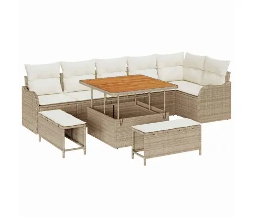 9 Gabalu Dārza Dīvānu Komplekts Ar Spilveniem Bēšā Poli Rotangpalmas Akāciju Vidaxl