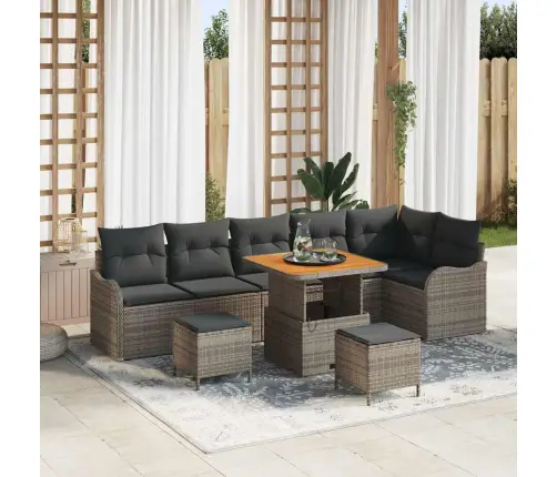 Sodo Sofų Rinkinys Su Pagalve Su Saugykla 9 Pcs Pilka