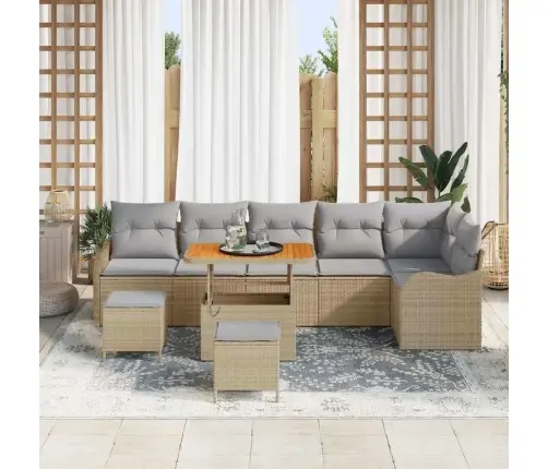 Sodo Sofų Rinkinys Su Pagalve 9 Pcs Bežinė Ir Šviesiai Pilka