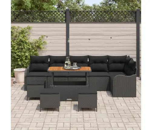 Sodo Sofų Rinkinys Su Pagalve Su Saugykla 10 Pcs Juoda