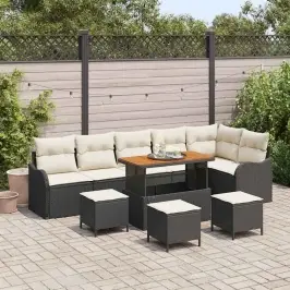 Sodo Sofų Rinkinys 10 Pcs Juoda Ir Kreminė 110 X 55 X 71 Cm