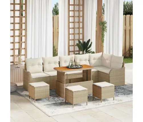 10 Daļu Dārza Dīvānu Komplekts Ar Spilveniem Bēšā Poliratonā Akacijā Vidaxl