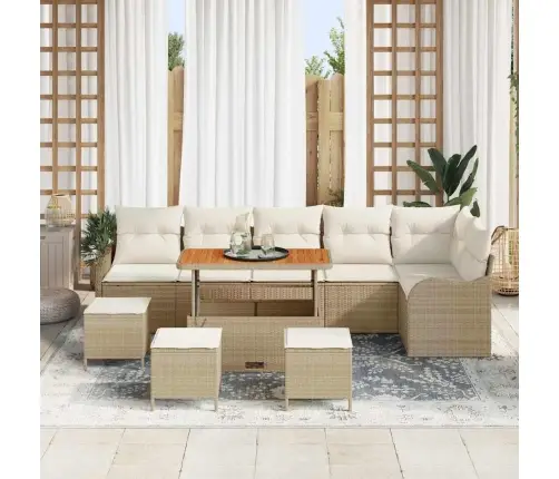 10 Daļu Dārza Dīvānu Komplekts Ar Spilveniem Bēšā Poliratonā Akacijā Vidaxl