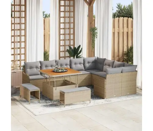 12 Gabalu Dārza Dīvānu Komplekts Ar Spilveniem Bēšs Poli Rotangpalma Akācijas Vidaxl