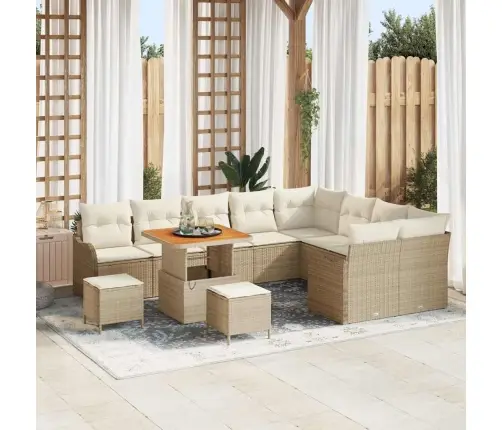 12 Gabalu Dārza Dīvānu Komplekts Ar Spilveniem Bēšs Polietilēna Rotangpalma Akācijas Vidaxl