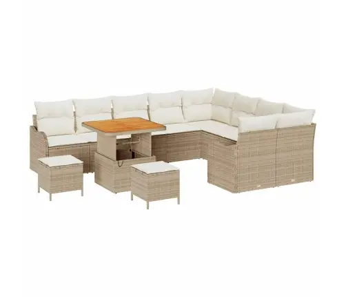 12 Gabalu Dārza Dīvānu Komplekts Ar Spilveniem Bēšs Polietilēna Rotangpalma Akācijas Vidaxl