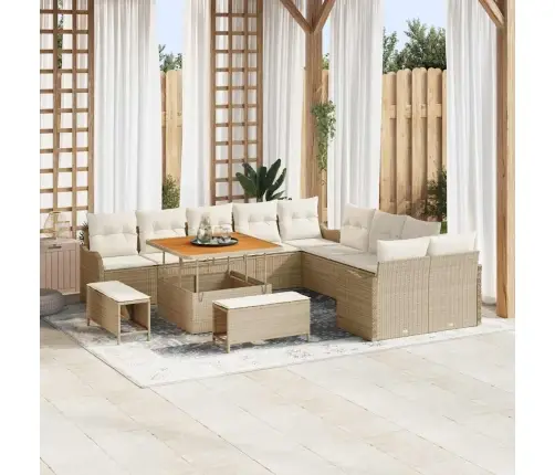 13 Gab. Dārza Dīvānu Komplekts Ar Spilveniem Bēšā Krāsā Polietilēna Rotangpalma Akācija Vidaxl