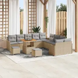 Dārza Dīvānu Komplekts Ar Spilvenu 13 Pcs Bēša Un Gaiši Pelēka Vidaxl
