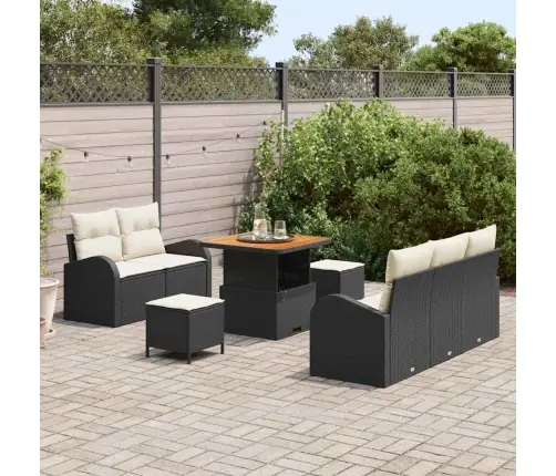 Sodo Sofų Rinkinys Su Pagalve Su Pagalve 8 Pcs Juoda Ir Kreminė