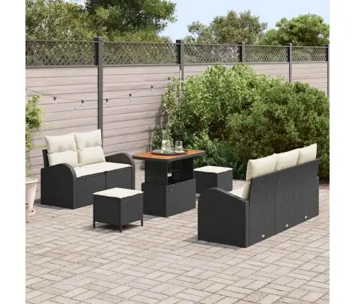 Sodo Sofų Rinkinys Su Pagalve Su Pagalve 8 Pcs Juoda Ir Kreminė