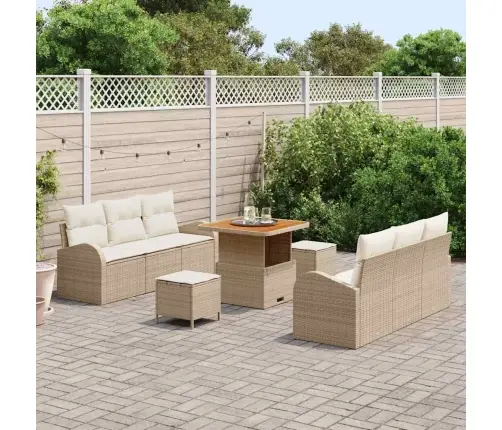 9 Gabalu Dārza Dīvānu Komplekts Ar Spilveniem Bēšs Polietilēna Rotangpalma Akācija Vidaxl