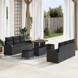 Sodo Sofų Rinkinys Su Pagalve 9 Pcs Juoda 90 X 55 X 71 Cm