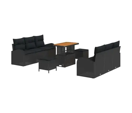 9 Gabalu Dārza Dīvānu Komplekts Ar Spilveniem, Melns Polirotangs Akācija Vidaxl
