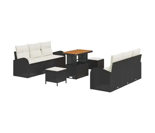 Sodo Sofų Rinkinys Su Pagalve Su Pagalve 9 Pcs Juoda Ir Kreminė