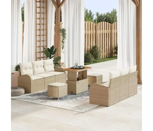 Sodo Sofų Rinkinys Su Pagalve 9 Pcs Bežinė Ir Kreminė